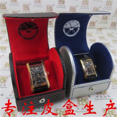 时尚创意圆形皮质双色表盒 东莞包装爆款推荐展示手表包装礼盒